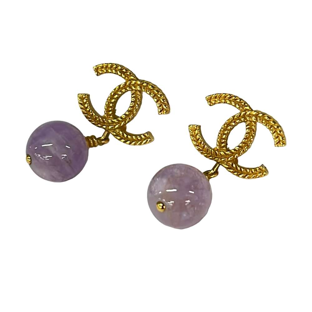 Chanel Coco Earrings Gold Light Purple Hardware Color Stone